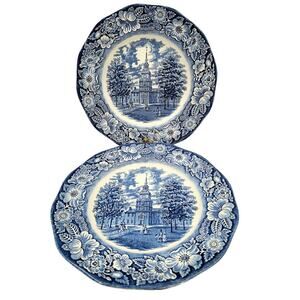 Staffordshire Vintage Liberty Blue 1776 Colonial Transferware 2 Dinner Plate 5-5